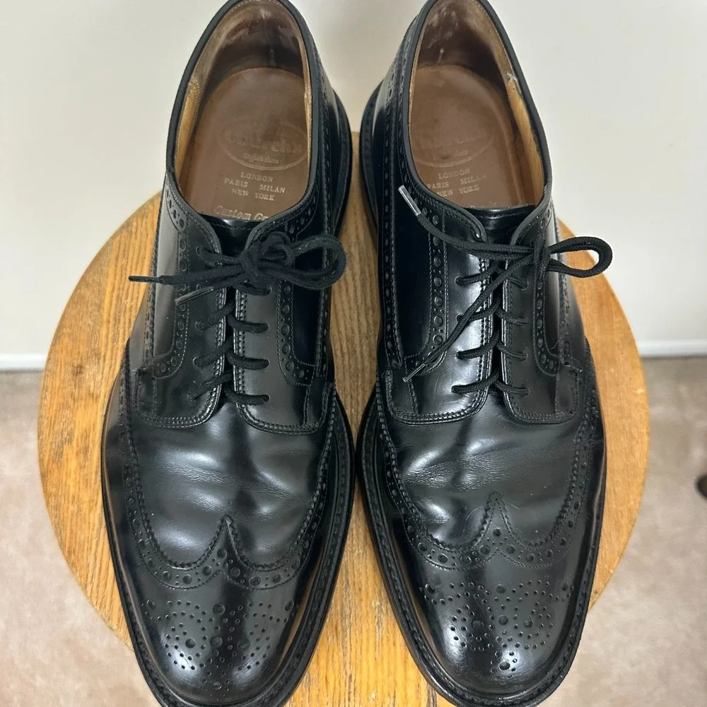 Church's Grafton Men 11 Derby Dress Shoes Black Leather Brogue Lace Up Oxford